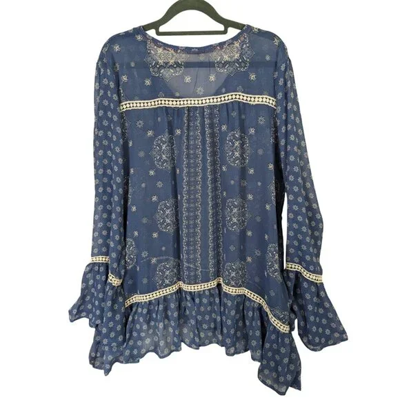 Hint of Mint Women Top Plus Size 18W Blue Sheer Paisley  Bohemian Flowy Romantic - Picture 11 of 14